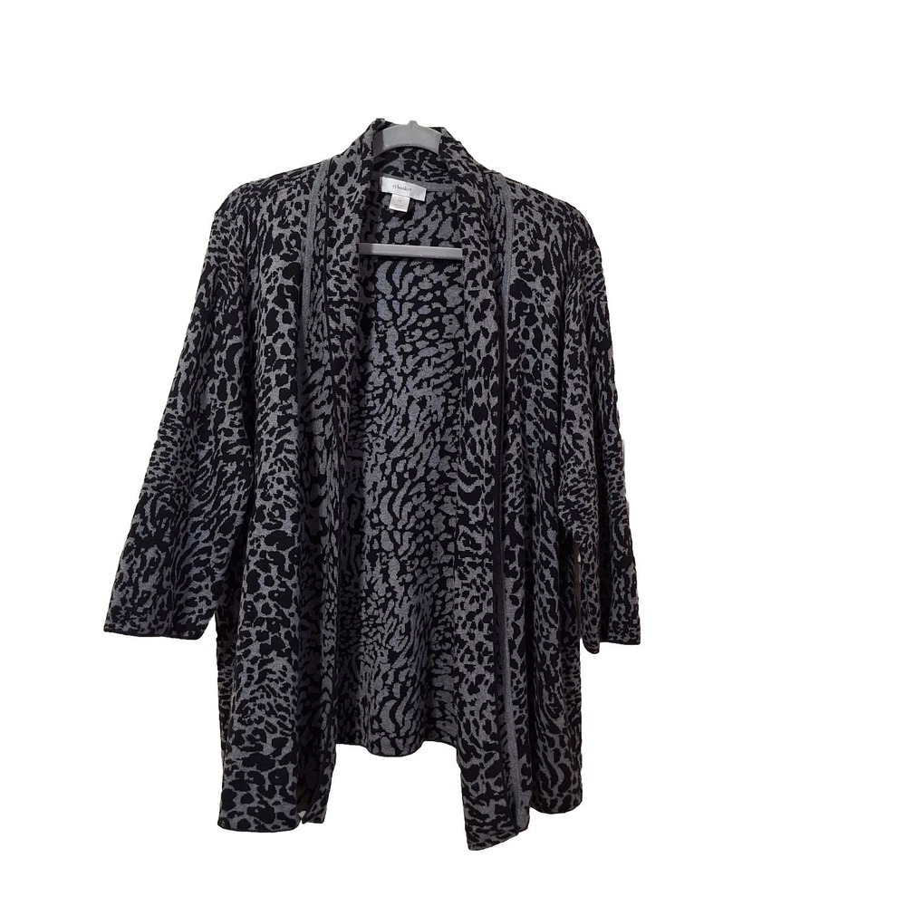 CJ Banks Cardigan Sweater Plus Size 1X Artistic Black Gray Lagenlook Open Front
